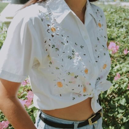 Milano Embroidered Tie-Front Top