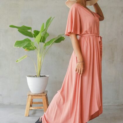 Peach Flutter Maxi Dress