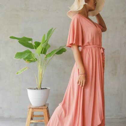 Peach Flutter-Sleeve Blouse